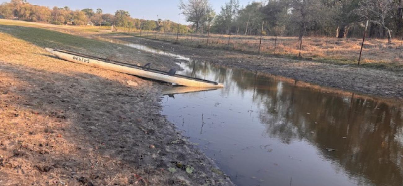 Dried-up state of the Thamalakane River in Maun.