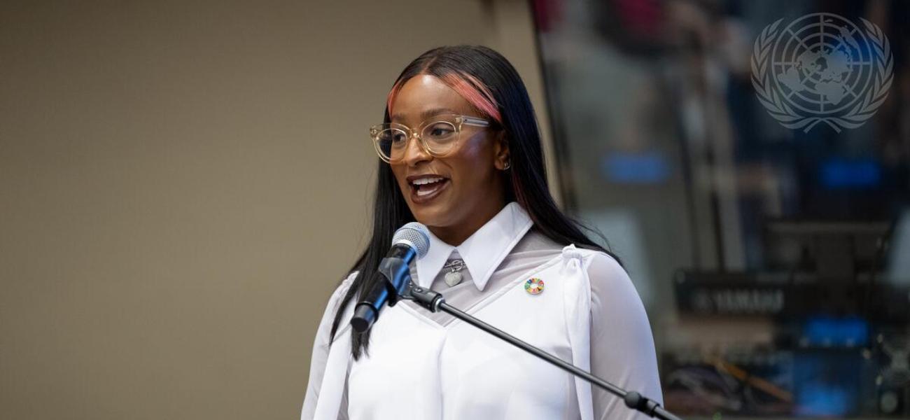 Florence Ifeoluwa Otedola, also known as DJ Cuppy, speaks at the International Day of Peace Youth Observance. The theme of the International Day of Peace 2023 is “Actions for Peace: Our Ambition for the #GlobalGoals”.