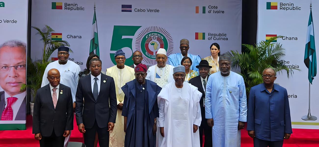 ECOWAS marks 50 years of building bridges, breaking barriers, and achieving milestones—stronger together for a brighter future. Dr. Omar Alieu Touray (first row, second from right), President of the ECOWAS Commission, pictured with current Heads of State of the Economic Community of West African States.