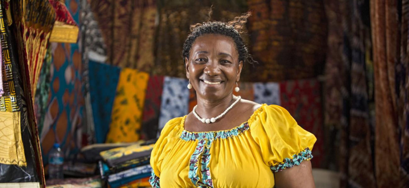 Betty Mtehemu, Deputy Chairperson of Fabric Clothes Sector, and Chairperson of the Women’s Union in Dar es Salaam’s Mchikichini Market.