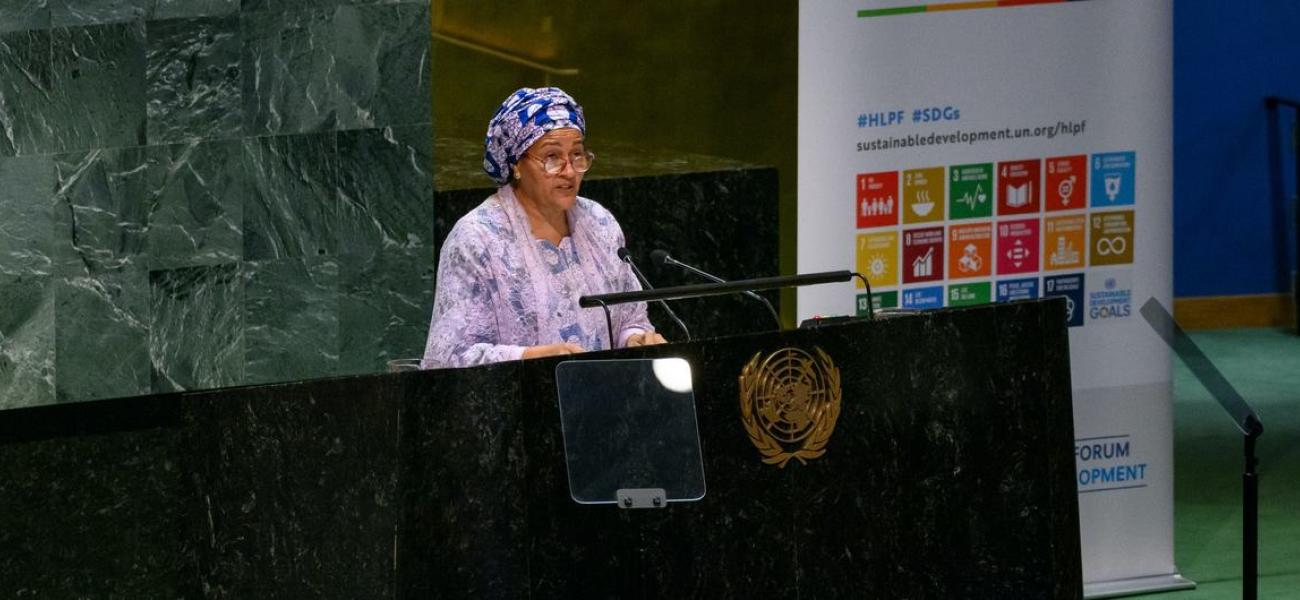 Photo of UN Deputy Secretary-General Amina Mohammed addresses the opening of the High-level Political Forum 2024.