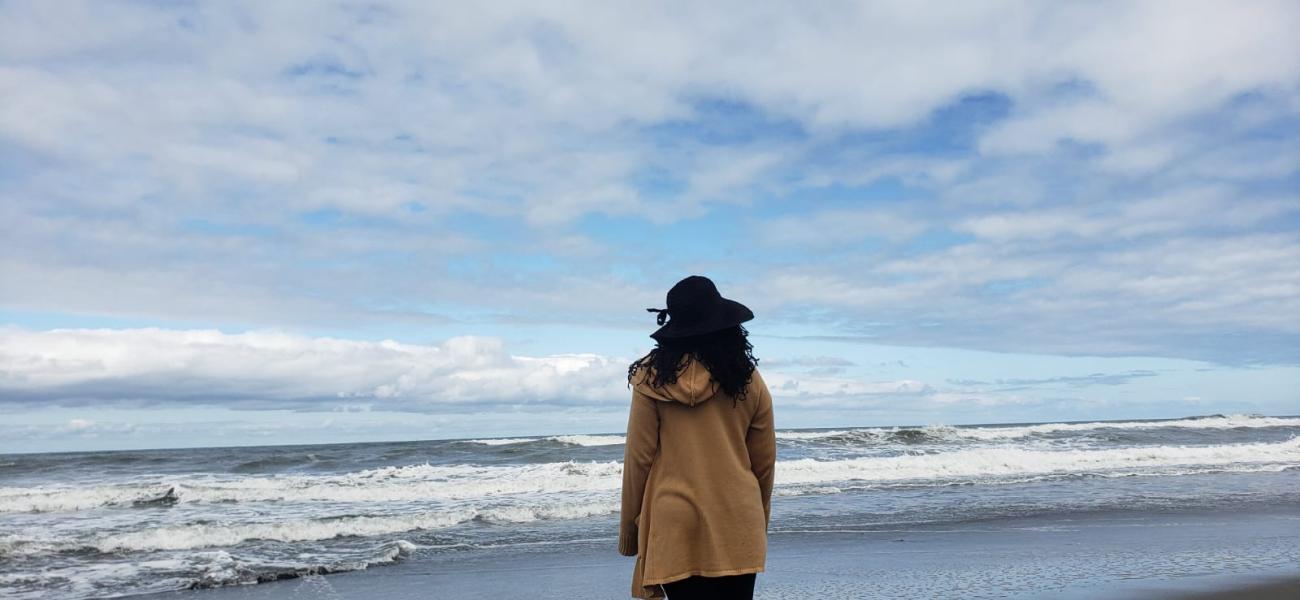 Dena M. Chasten standing on a beach. She found her birth parents and now works as a genealogist.