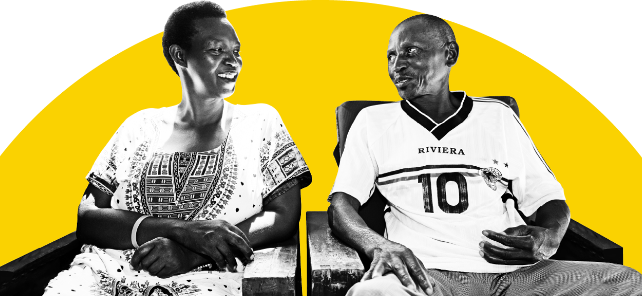 Laurence (left), a survivor, and Xavier, her family's killer, now living as friends.