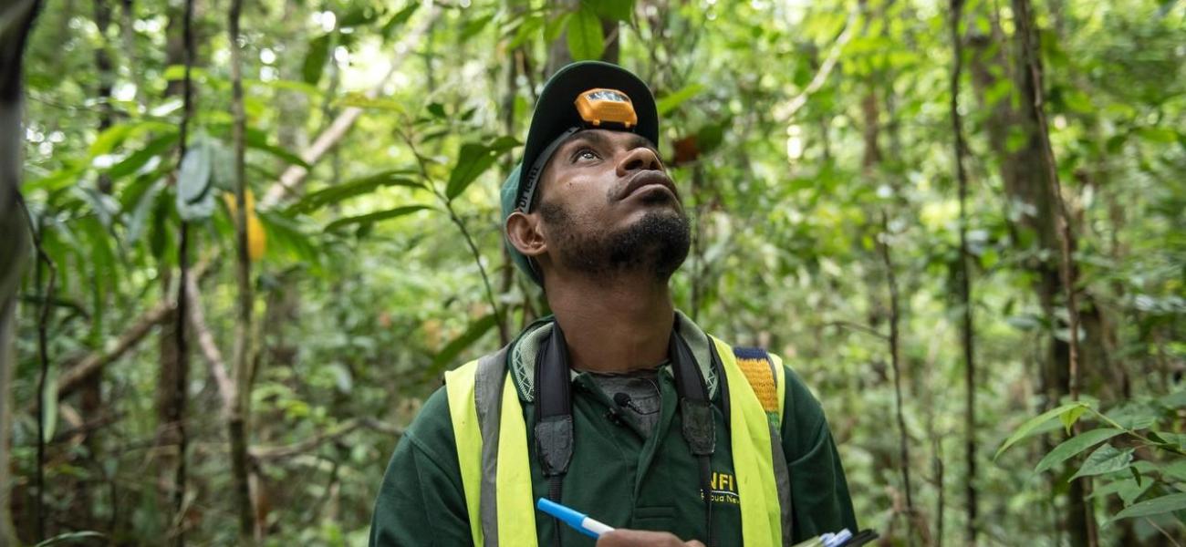 Samuel Jepi, National Forest Initiative, outside of the NFI camp near Kupiano, Papua New Guinea. May 23, 2019.