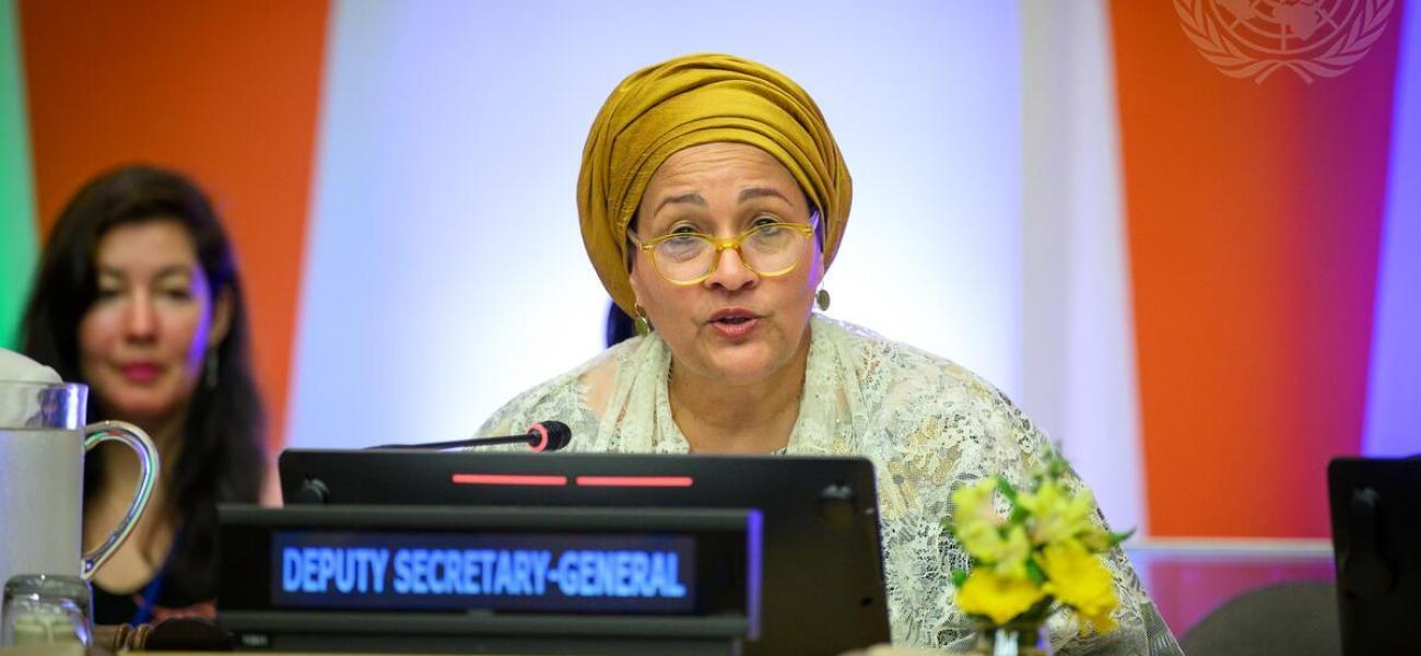 Photo of Deputy Secretary-General Amina Mohammed speaks during the event "Keeping the SDG Promise: Pathways to Acceleration" during the High-level Political Forum 2024.