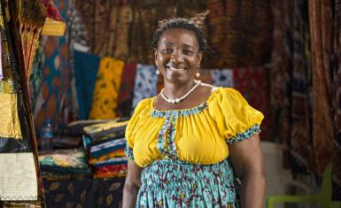 Betty Mtehemu, Deputy Chairperson of Fabric Clothes Sector, and Chairperson of the Women’s Union in Dar es Salaam’s Mchikichini Market.