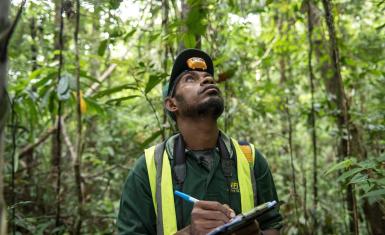Samuel Jepi, National Forest Initiative, outside of the NFI camp near Kupiano, Papua New Guinea. May 23, 2019