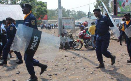 Des policiers lors de manifestations à Kinshasa en République démocratique du Congo en janvier 2015. Photo : MONUSCO