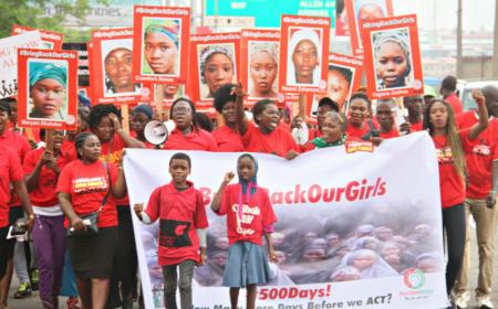 A rally in Lagos, Nigeria to mark 500 days of the abduction of Chibok girls. Photo: AMO/Ademola Akinlabi