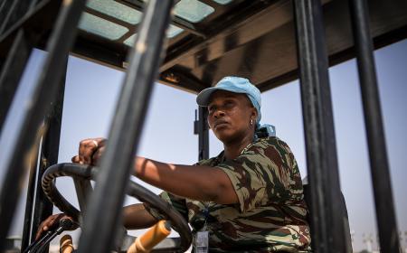 A peacekeeper on the UN base in Kida, Mali.