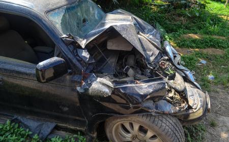 A car involved in an accident.