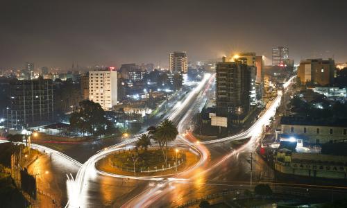 A view of streets and high rise apartment buildings in Addis Ababa, Ethiopia. Panos/Sven Torfinn