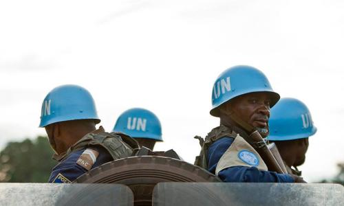 MINUSCA peacekeepers on patrol in the Central African Republic.