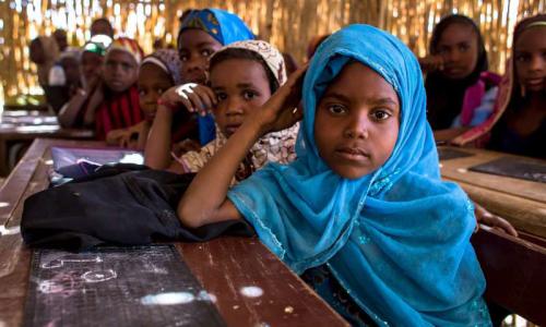 Young girls attend a maths class at a school in Niger's Diffa region, where more than half of the students are Nigerians who have been displaced by fighting. Photo: UNHCR/K. Mahoney