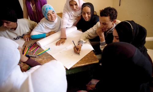 Young people contributing to a workshop on climate change in Iguiwaz, Morocco. Photo: UNDP/CBA Baptiste de Ville d’Avray