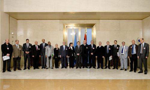 Participants in the Libyan Political Dialogue on arrival at the UN Office in Geneva on 14 January 2015 to start a new round of talks aimed at resolving Libya crisis. UN Photo/Jean-Marc Ferré