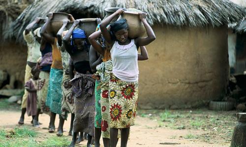 Young women and girls carry water in Nigeria.