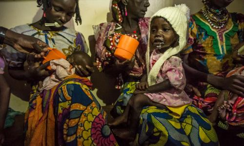 Malnourished children from Central African Republic at feeding time with their mothers in Batouri Hospital, Cameroon. Photo: UNHCR/F. Noy