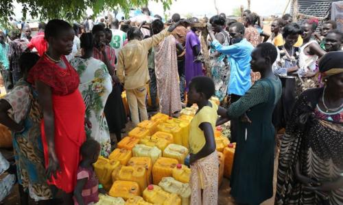 On 14 July 2016, UNICEF using eight tankers, delivered 100,000 litres of water to IDPs in Juba, South Sudan. Photo: UNICEF South Sudan