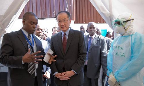 World Bank Group President Jim Yong Kim (second left) touring the Kenyatta Hospital in Nairobi, Kenya and discussing preparations and readiness to deal with the Ebola outbreak. Photo: World Bank/Dominic Chavez