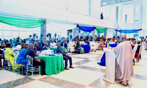 Sierra Leone President Julius Maada Bio delivers the keynote address at the inaugural African regional conference on Autonomous Weapons Systems.