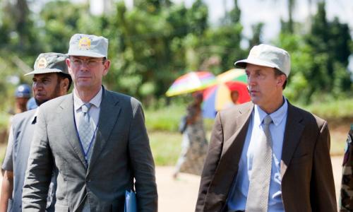 OHCHR Director in the Democratic Republic of the Congo (DRC) Scott Campbell (right), and Assistant Secretary-General for Human Rights Ivan Šimonović visit Shabunda, in the DRC’s South Kivu province in May 2012. UN Photo/Sylvain Liechti
