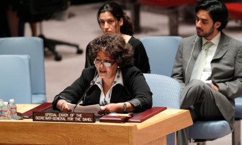 Special Envoy for the Sahel Guebre Sellassie briefs the Security Council for the first time since her appointment on 1 May 2014. UN Photo/Devra Berkowitz