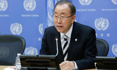 Secretary-General Ban Ki-moon addresses journalists at UN Headquarters. UN Photo/Evan Schneider