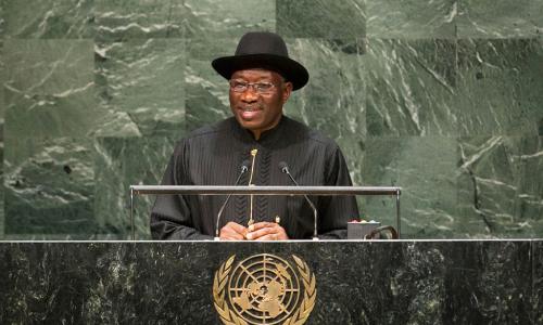President Goodluck Jonathan of Nigeria addresses the general debate of the sixty-ninth session of the General Assembly. UN Photo/Cia Pak