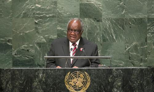 Hifikepunye Pohamba, President of the Republic of Namibia, addresses the general debate of the sixty-ninth session of the General Assembly. UN Photo/Amanda Voisard