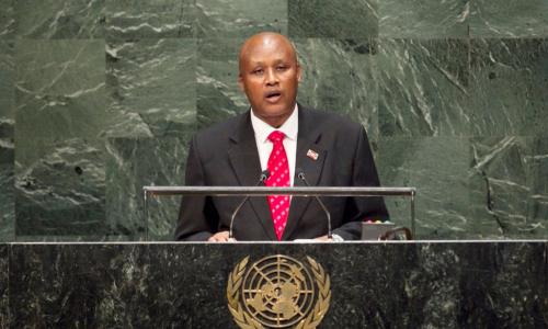 Prosper Bazombanza, Vice President of the Republic of Burundi, addresses the General Assembly. UN Photo/Cia Pak