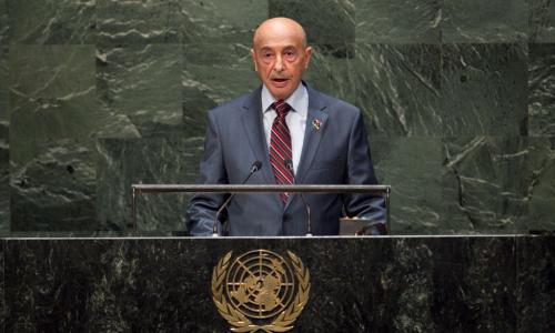 Agila Saleh Essa Gwaider, President of the House of Representatives, addresses the General Assembly. UN Photo/Kim Haughton