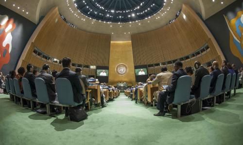 World leaders listen to an address by Pope Francis on 25 September before adopting the SDGs at the United Nations headquarters, New York. Photo: UN/Cia Pak