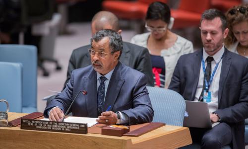 Mahamat Saleh Annadif, Special Representative of the Secretary-General of the United Nations for Mali and Head of the United Nations Multidimensional Integrated Stabilization Mission in Mali (MINUSMA), briefs the Security Council. UN Photo/Manuel Elias