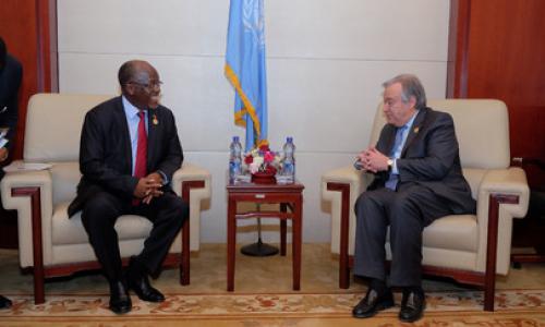 Secretary-General António Guterres meets with John Pombe Joseph Magufuli, President of Tanzania at the 28th summit of the African Union (AU), in Addis Ababa, Ethiopia. UN Photo/Antonio Fiorente