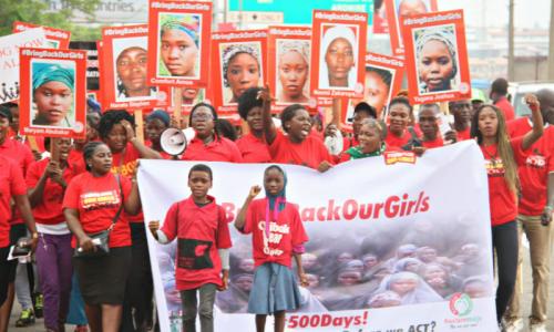 A rally in Lagos, Nigeria to mark 500 days of the abduction of Chibok girls. Photo: AMO/Ademola Akinlabi