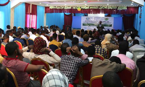 Former Al Shabaab combatants attend their graduation ceremony at Baidoa Rehabilitation Center, Somalia on 20 June 2019.          UN Photo