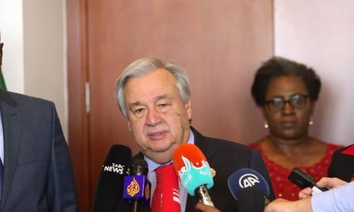 Katibu Mkuu wa Umoja wa Mataifa Antonio Guterres akizungumza na vyombo vya habari mjini Addis Ababa Ethiopia 9 Februari 2019. Picha: Screen grab/media stakeout video