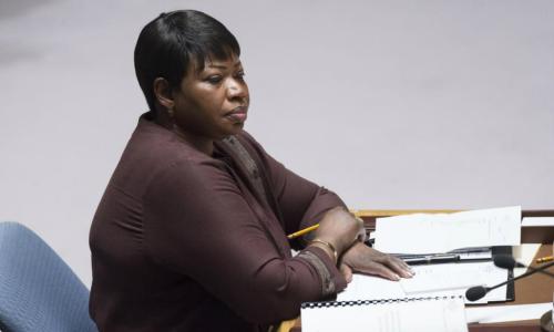 La Procureure de la Cour pénale internationale (CPI), Fatou Bensouda, devant le Conseil de sécurité. Photo ONU/Rick Bajornas