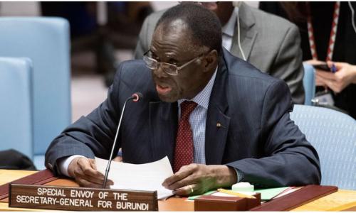 Micheal Kafanda, Special Envoy of the Secretary-General for Burundi, briefs UN Security Council members on the situation in the country. Photo: UN/ Eskinder Debebe