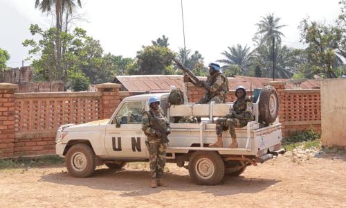 Peacekeepers from the UN mission in the Central African Republic (MINUSCA) on patrol in the country's capital, Bangui. (file photo)  Photo Credits: MINUSCA Photo