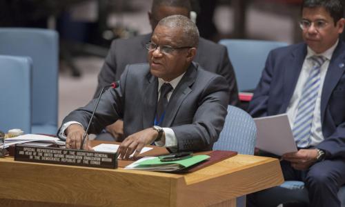 Le Représentant spécial du Secrétaire général pour la République démocratique du Congo (RDC), Mamam S. Sidikou, devant le Conseil de sécurité. Photo ONU/Manuel Elias