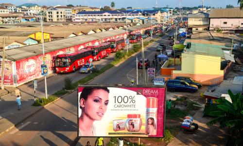 An ad of a skin whitening cosmetic product in Kumasi, Ghana.