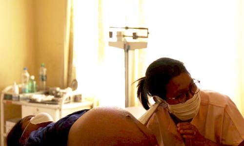 Aina attends a prenatal consultation with midwife Bakoly Rasoamanontany at Itaosy District Hospital of Reference.