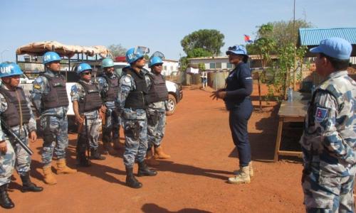 Vera Ayensu, a UN police officer from Ghana, instructs her colleagues in Wau.