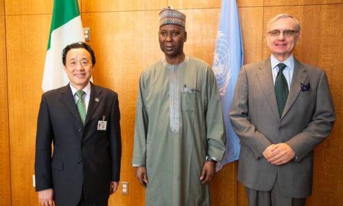 FAO Director-General QU Dongyu, UNGA President Tiijani Muhammad-Bande and Jorge Chediek.