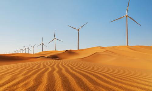 Wind turbines in the Sinai Desert, Hurghada, Egypt