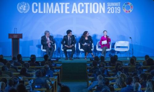 Secretary-General António Guterres (left) with Greta Thunberg (right), Climate Activist.