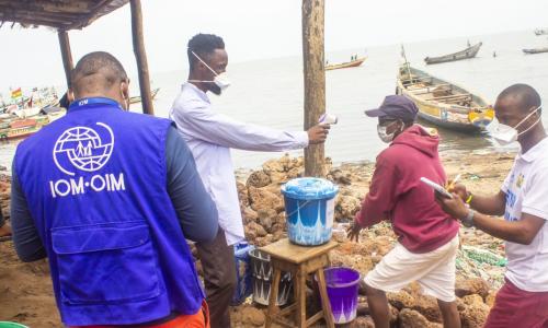 POE personnel conducting screening at Tombo Wharf, a major trade and transport hub located in Freetown.