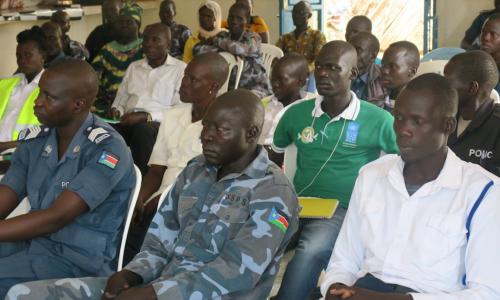 Police officers in Eastern Equatoria learning about human rights laws and principles.